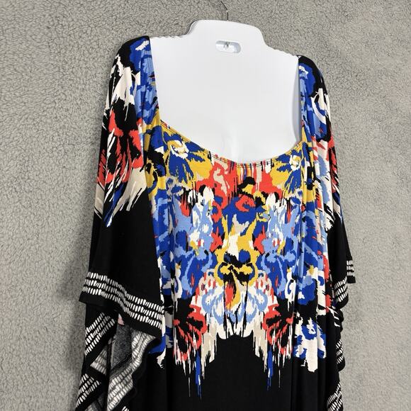 Style&co. Poncho Style Kaftan Blouse Womens Plus 1X Multicolor Geo Print Batwing - Picture 1 of 11
